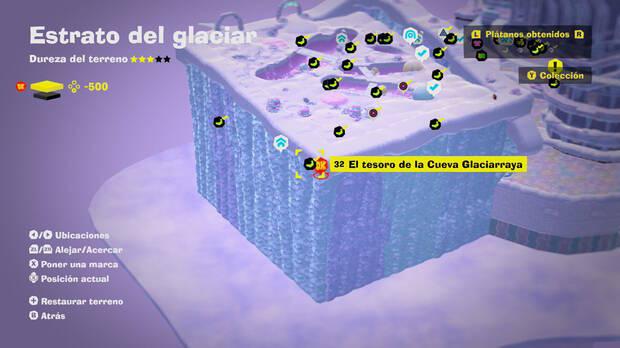 Donkey Kong Bananza - Localización en el mapa del plátano 32 en Estrato del glaciar