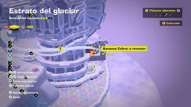 Donkey Kong Bananza - Localización en el mapa del plátano 34 en Estrato del glaciar