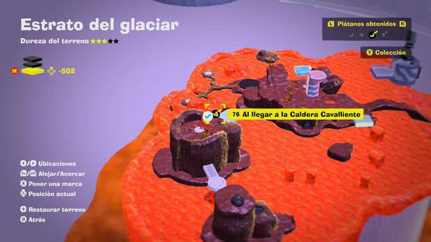 Donkey Kong Bananza - Localización en el mapa del plátano 76 en Estrato del glaciar