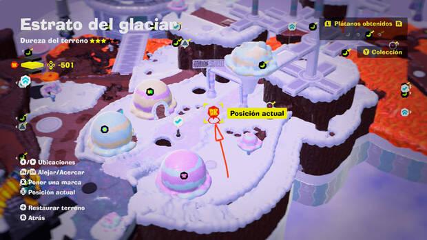 Donkey Kong Bananza - Localización en el mapa del plátano 86 en Estrato del glaciar