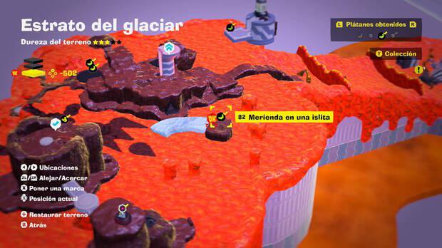 Donkey Kong Bananza - Localización en el mapa del plátano 82 en Estrato del glaciar