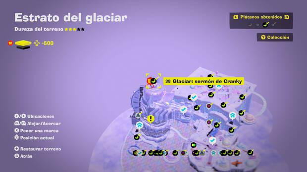 Donkey Kong Bananza - Localización en el mapa del plátano 38 en Estrato del glaciar