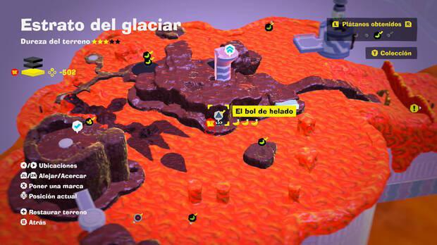 Donkey Kong Bananza - Localización en el mapa del plátano 79 en Estrato del glaciar
