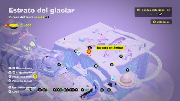 Donkey Kong Bananza - Localización en el mapa del fósil insecto en ámbar 04 en Estrato del glaciar