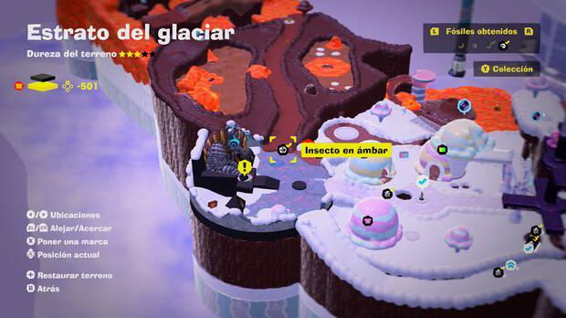Donkey Kong Bananza - Localización en el mapa del fósil insecto en ámbar 07 en Estrato del glaciar