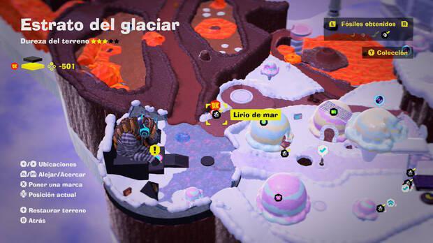 Donkey Kong Bananza - Localización en el mapa del fósil Lirio de mar 38 en Estrato del glaciar