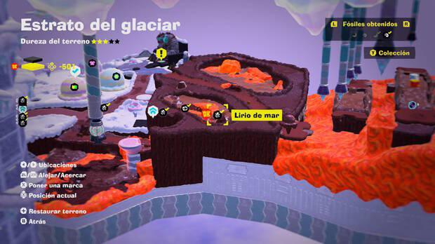 Donkey Kong Bananza - Localización en el mapa del fósil Lirio de mar 40 en Estrato del glaciar