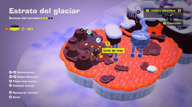 Donkey Kong Bananza - Localización en el mapa del fósil Lirio de mar 34 en Estrato del glaciar