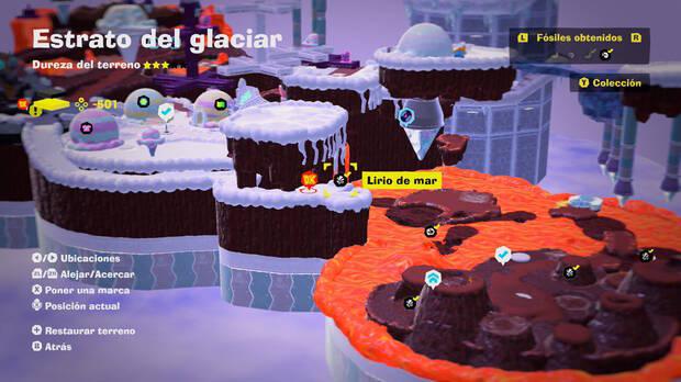 Donkey Kong Bananza - Localización en el mapa del fósil Lirio de mar 36 en Estrato del glaciar
