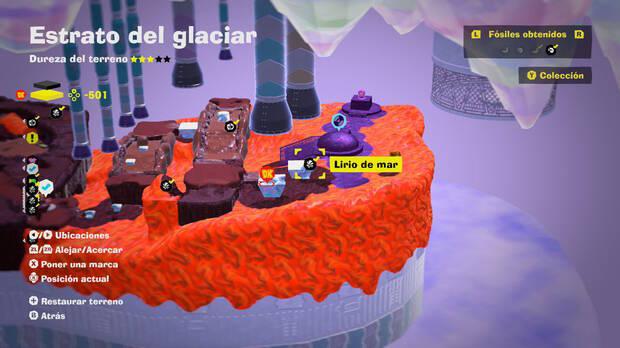 Donkey Kong Bananza - Localización en el mapa del fósil Lirio de mar 46 en Estrato del glaciar