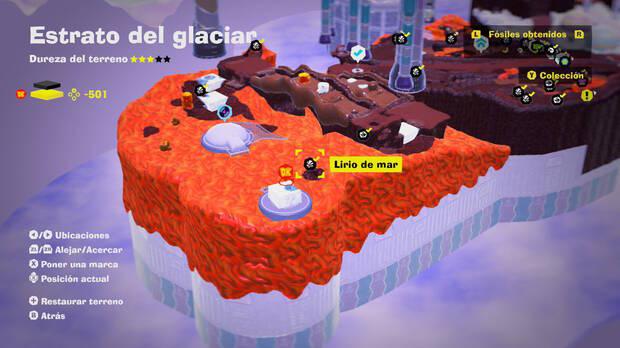 Donkey Kong Bananza - Localización en el mapa del fósil Lirio de mar 47 en Estrato del glaciar