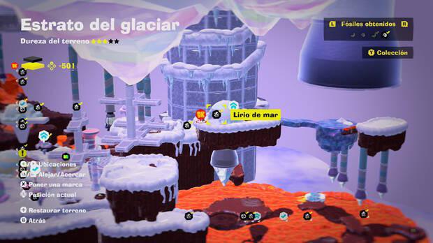 Donkey Kong Bananza - Localización en el mapa del fósil Lirio de mar 48 en Estrato del glaciar