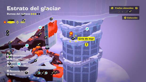 Donkey Kong Bananza - Localización en el mapa del fósil Lirio de mar 49 en Estrato del glaciar