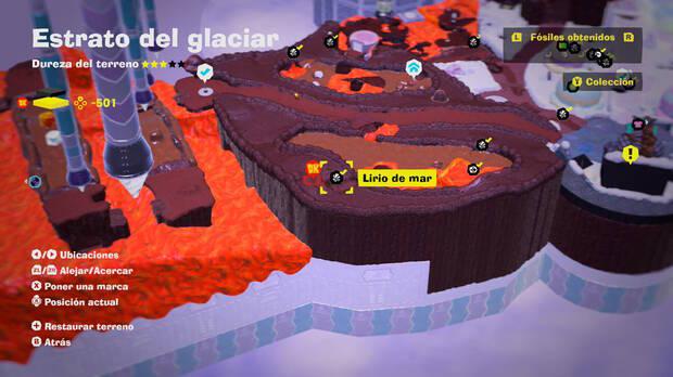 Donkey Kong Bananza - Localización en el mapa del fósil Lirio de mar 42 en Estrato del glaciar