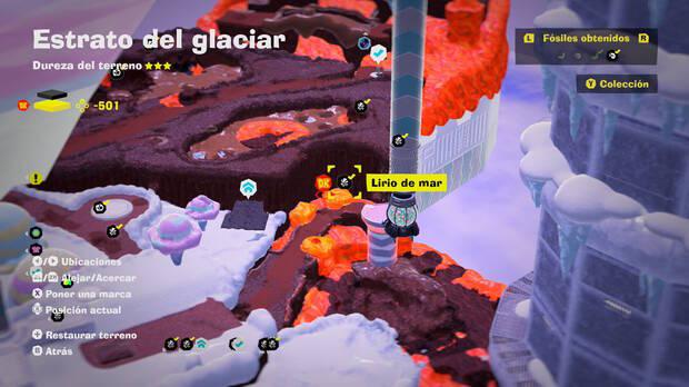 Donkey Kong Bananza - Localización en el mapa del fósil Lirio de mar 43 en Estrato del glaciar