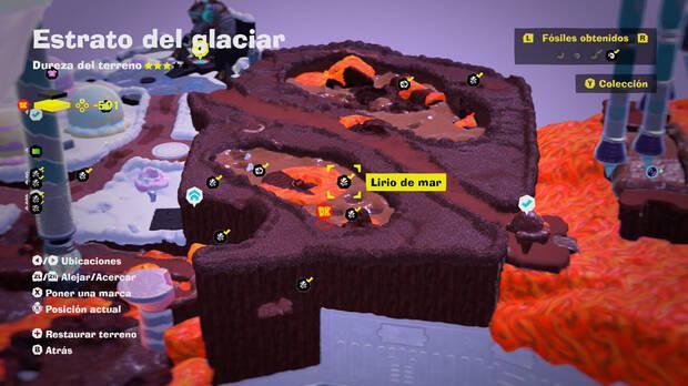 Donkey Kong Bananza - Localización en el mapa del fósil Lirio de mar 44 en Estrato del glaciar