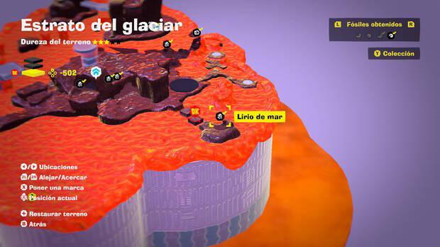 Donkey Kong Bananza - Localización en el mapa del fósil Lirio de mar 59 en Estrato del glaciar