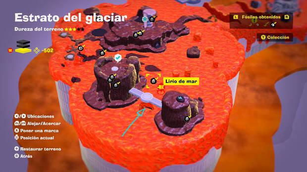Donkey Kong Bananza - Localización en el mapa del fósil Lirio de mar 60 en Estrato del glaciar