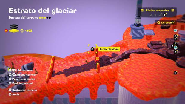 Donkey Kong Bananza - Localización en el mapa del fósil Lirio de mar 61 en Estrato del glaciar