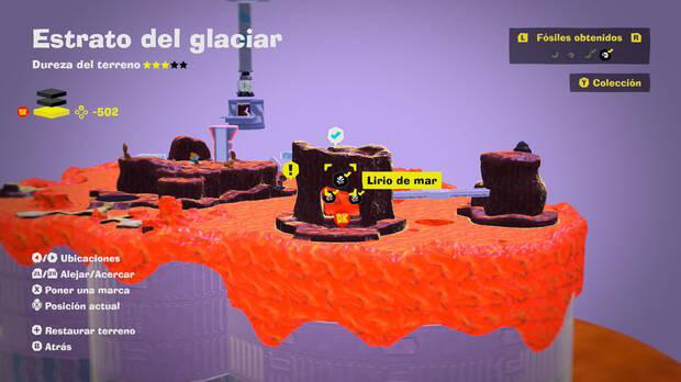 Donkey Kong Bananza - Localización en el mapa del fósil Lirio de mar 51, 52 y 53 en Estrato del glaciar