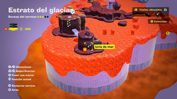 Donkey Kong Bananza - Localización en el mapa del fósil Lirio de mar 54 en Estrato del glaciar
