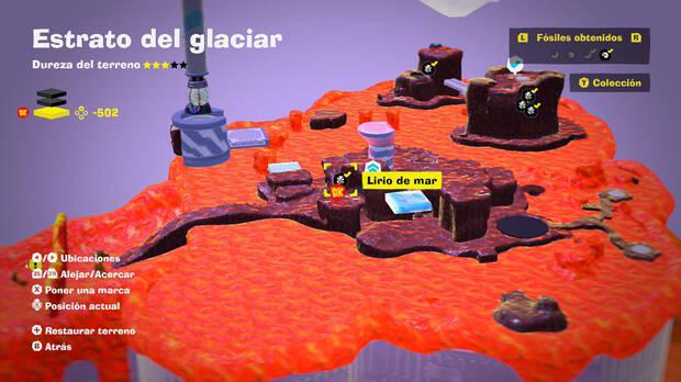 Donkey Kong Bananza - Localización en el mapa del fósil Lirio de mar 55 en Estrato del glaciar