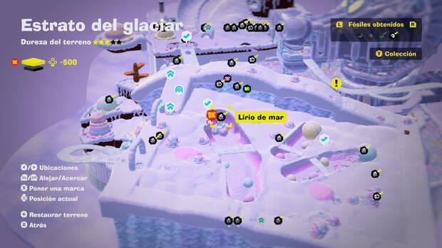 Donkey Kong Bananza - Localización en el mapa del fósil Lirio de mar 28 en Estrato del glaciar