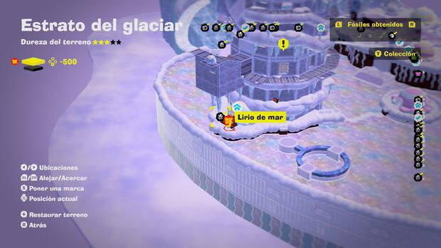 Donkey Kong Bananza - Localización en el mapa del fósil Lirio de mar 30 en Estrato del glaciar