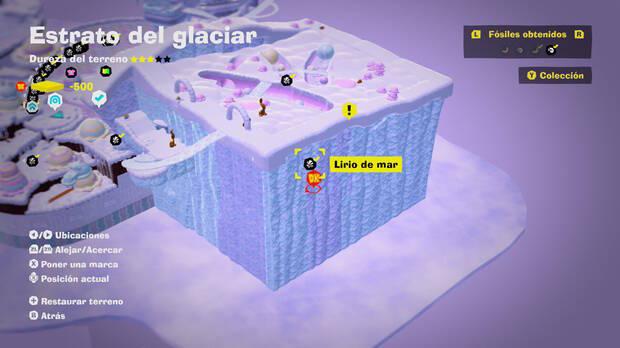 Donkey Kong Bananza - Localización en el mapa del fósil Lirio de mar 22 en Estrato del glaciar