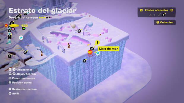 Donkey Kong Bananza - Localización en el mapa del fósil Lirio de mar 23 en Estrato del glaciar