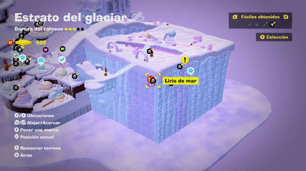 Donkey Kong Bananza - Localización en el mapa del fósil Lirio de mar 24 en Estrato del glaciar