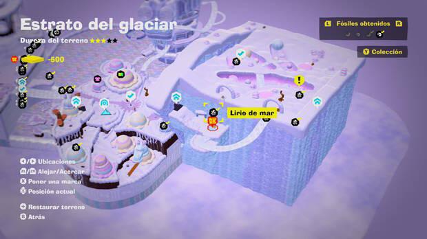 Donkey Kong Bananza - Localización en el mapa del fósil Lirio de mar 25 en Estrato del glaciar