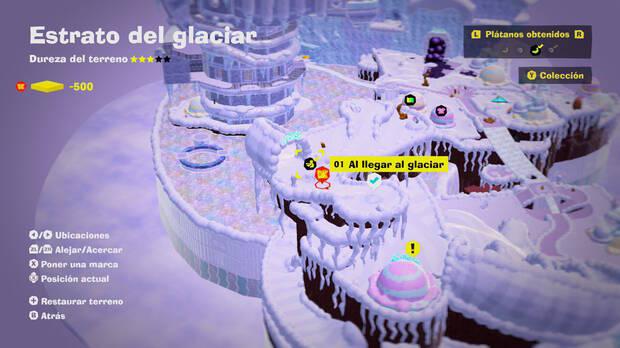 Donkey Kong Bananza - Localización en el mapa del plátano 01 en Estrato del glaciar