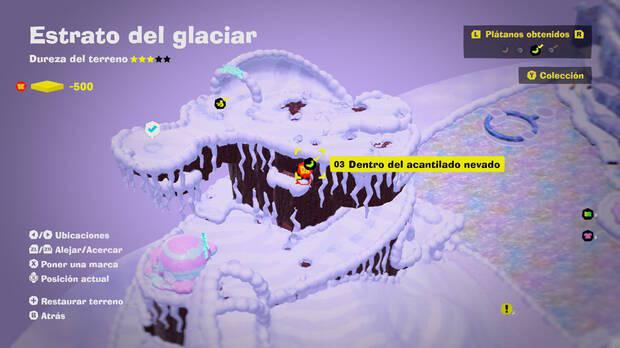 Donkey Kong Bananza - Localización en el mapa del plátano 03 en Estrato del glaciar
