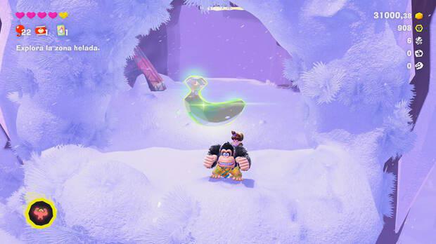 Donkey Kong Bananza - Ubicación del plátano 02 en Estrato del glaciar