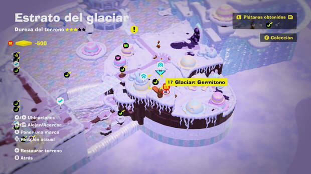 Donkey Kong Bananza - Localización en el mapa del plátano 17 en Estrato del glaciar