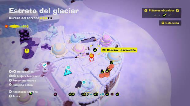 Donkey Kong Bananza - Localización en el mapa del plátano 20 en Estrato del glaciar