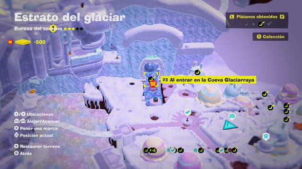 Donkey Kong Bananza - Localización en el mapa del plátano 23 en Estrato del glaciar