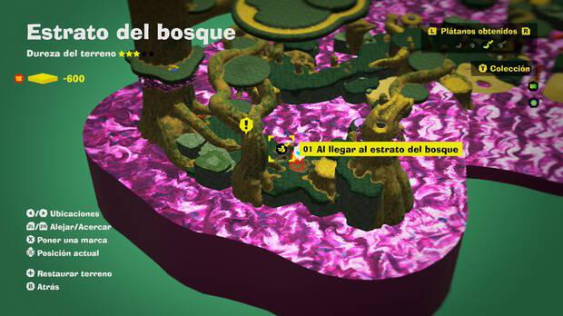 Donkey Kong Bananza - Localización en el mapa del plátano 01 en Estrato del bosque