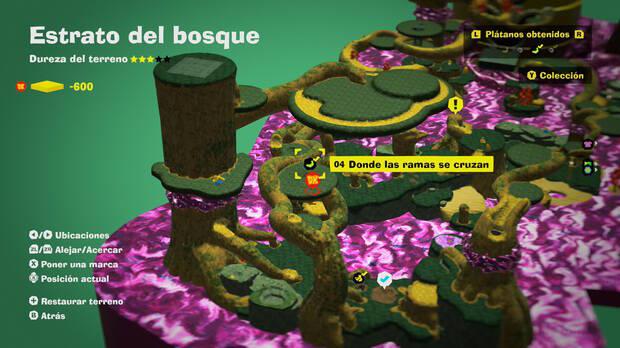 Donkey Kong Bananza - Localización en el mapa del plátano 04 en Estrato del bosque