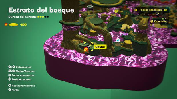 Donkey Kong Bananza - Localización en el mapa del fósil castor 01 en Estrato del bosque