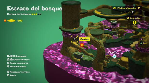 Donkey Kong Bananza - Localización en el mapa del fósil Castor 02 en Estrato del bosque