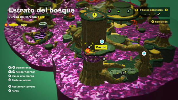 Donkey Kong Bananza - Localización en el mapa del fósil Castor 03 en Estrato del bosque