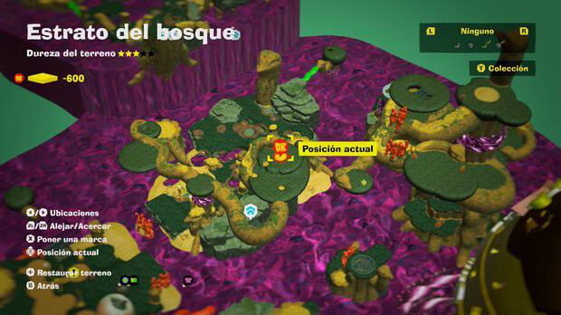 Donkey Kong Bananza - Ubicación en el mapa del Estrato del bosque de la entrada al nivel extra A rebotar por el oro