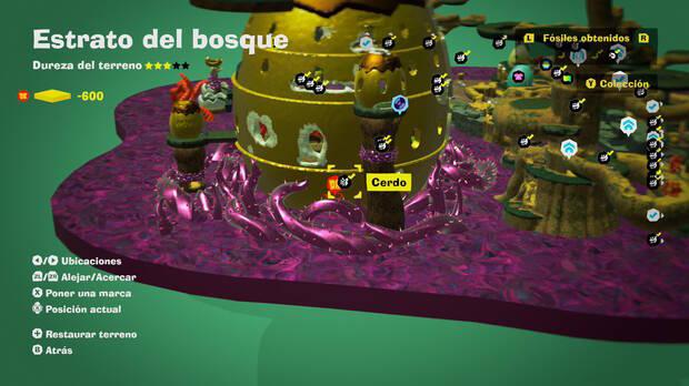 Donkey Kong Bananza - Localización en el mapa del fósil cerdo 05 en Estrato del bosque