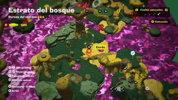 Donkey Kong Bananza - Localización en el mapa del fósil cerdo 02 en Estrato del bosque