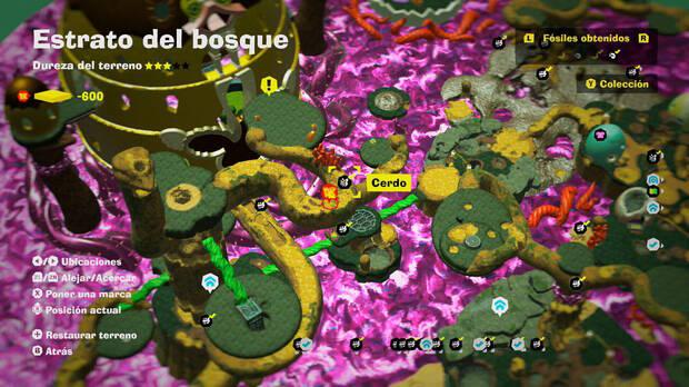 Donkey Kong Bananza - Localización en el mapa del fósil cerdo 04 en Estrato del bosque