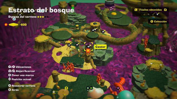 Donkey Kong Bananza - Localización en el mapa del fósil Castor 09 en Estrato del bosque