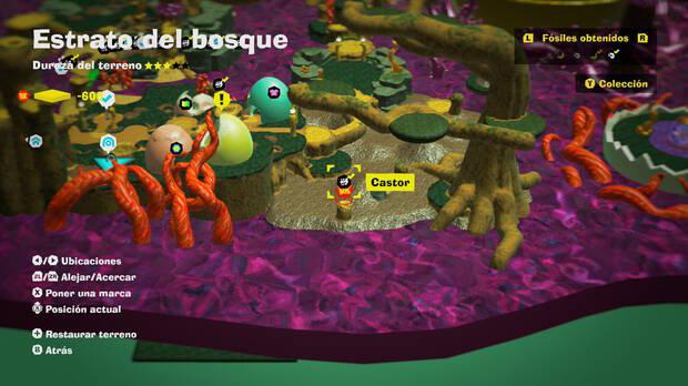 Donkey Kong Bananza - Localización en el mapa del fósil Castor 11 en Estrato del bosque