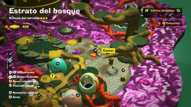Donkey Kong Bananza - Localización en el mapa del fósil Castor 12 en Estrato del bosque